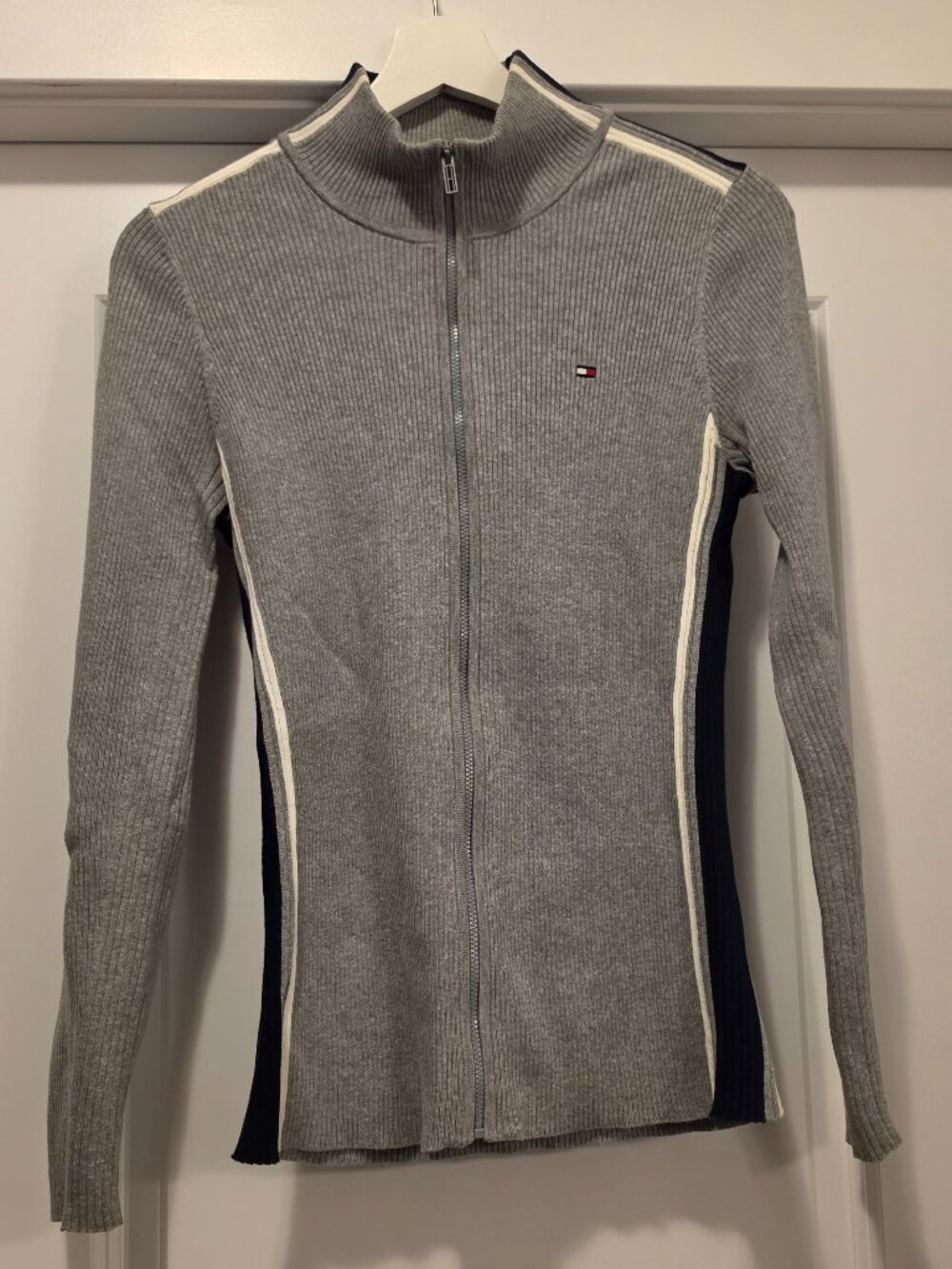 Tommy Hilfiger Ribbed Full Zip Track Style Cardigan Sweater